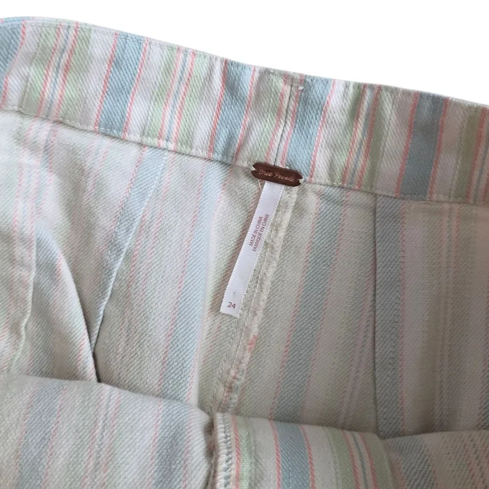 Free People Multicolor Striped Wide Leg Crop Denim Pants 24